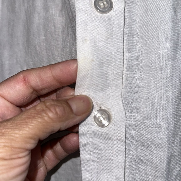 Allen Allen White 100% Linen Roll Tab Sleeves Button Down Top - Picture 3 of 10